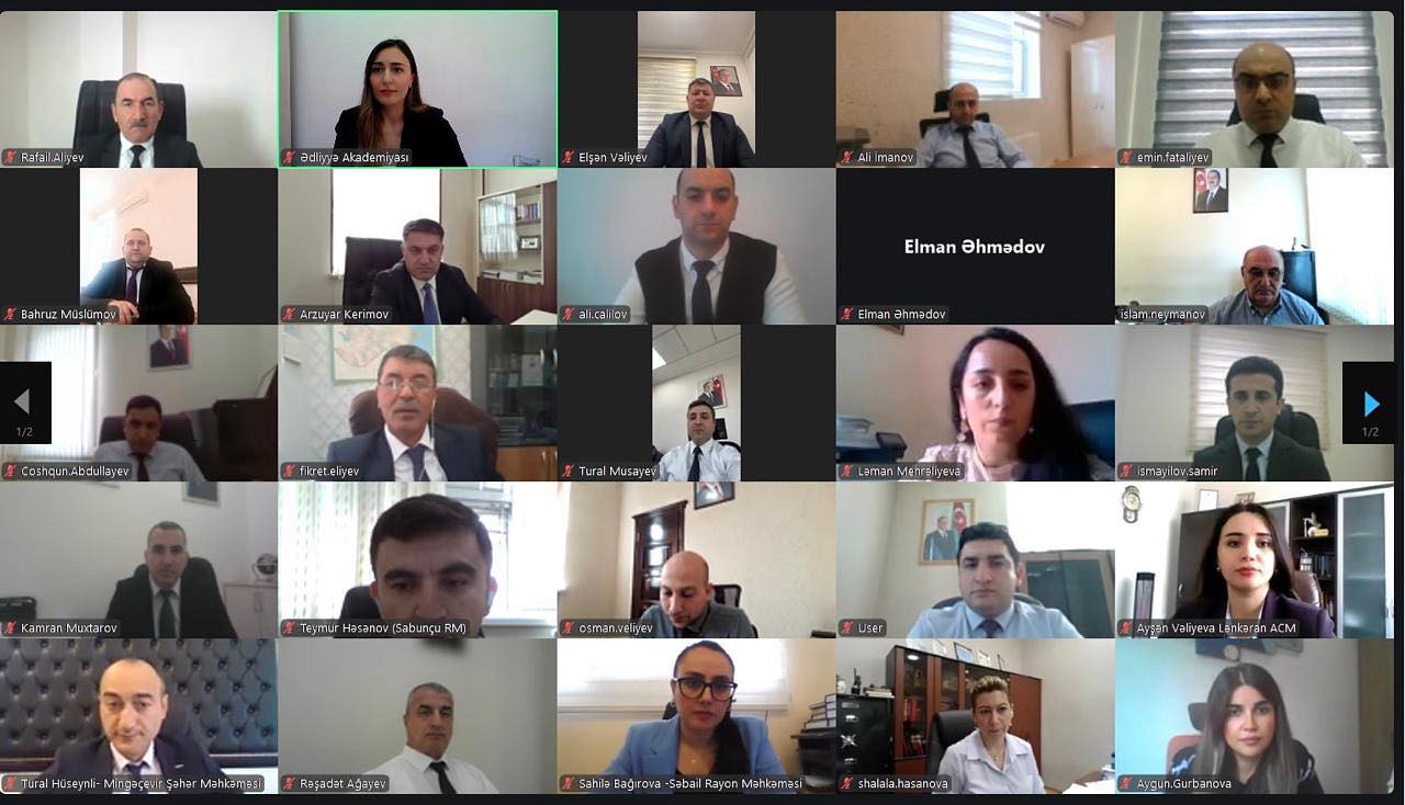 Ədliyyə Akademiyası tərəfindən hakimlər üçün “Ayrı-ayrı kateqoriyalara aid cinayətlərə baxılmasının xüsusiyyətləri” mövzusunda distant formada ixtisasartırma təlimi keçirilib
